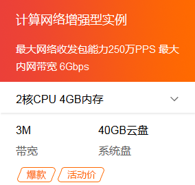 阿里云计算网络增强型服务器sn1ne 2核4G